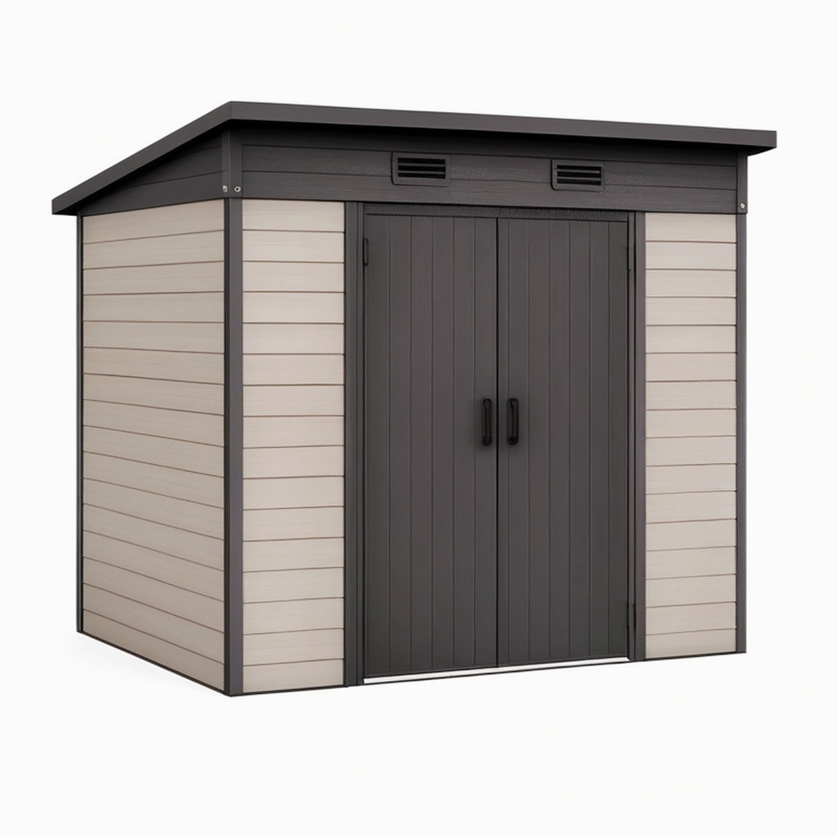 Abri de jardin 190 x 90 x 180 cm en résine gris clair et noir à double porte ventilé