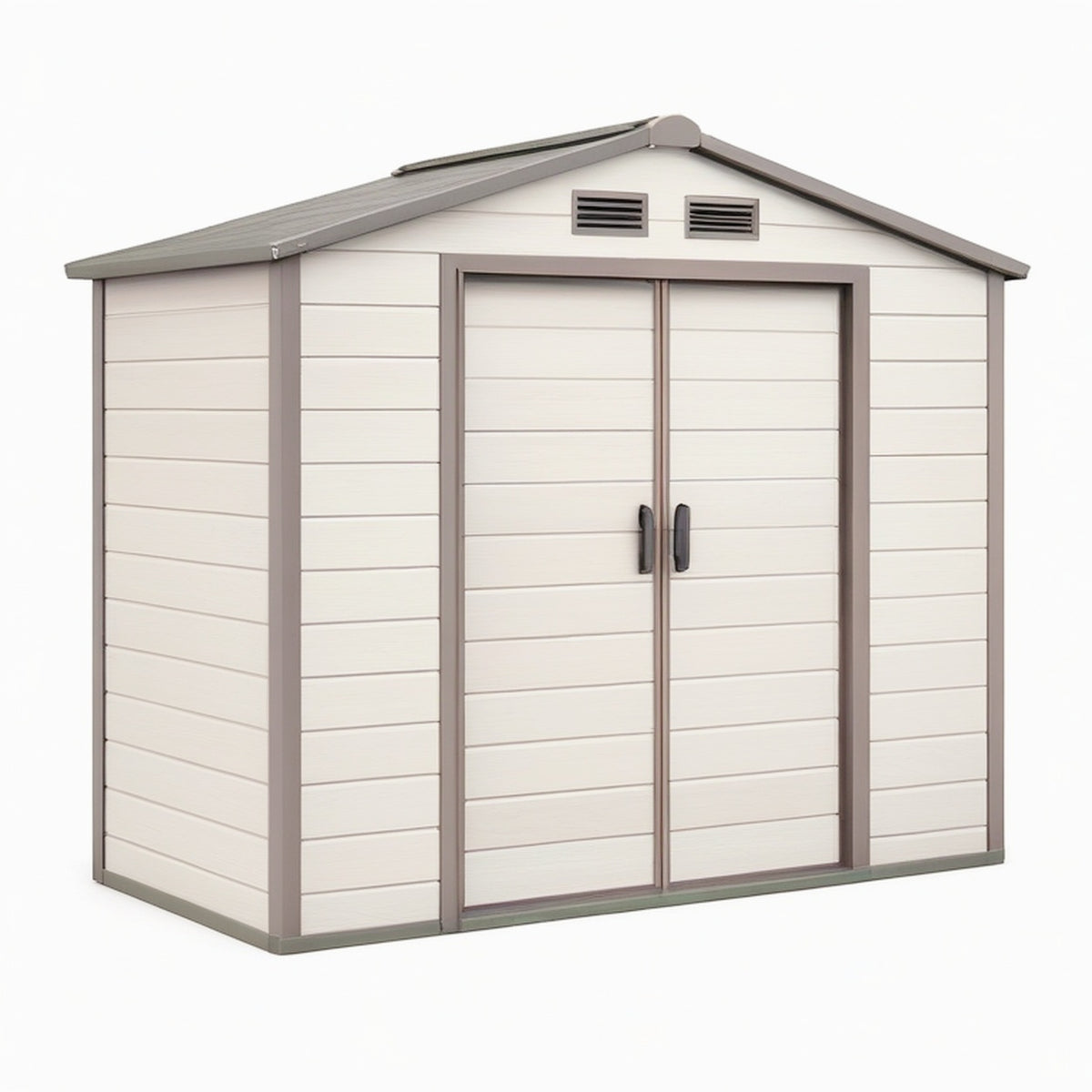 Abri de jardin 214 x 131 x 227 cm en résine beige et gris - rangement extérieur ventilé