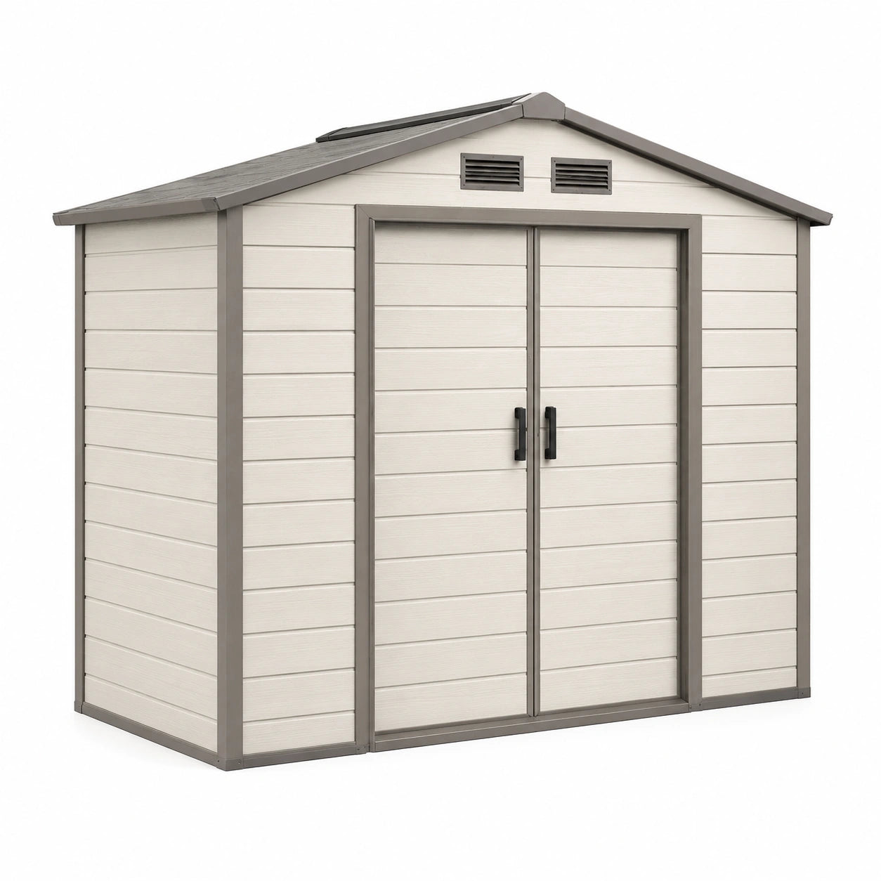 Abri de jardin 214 x 131 x 227 cm en résine beige et gris - rangement extérieur ventilé