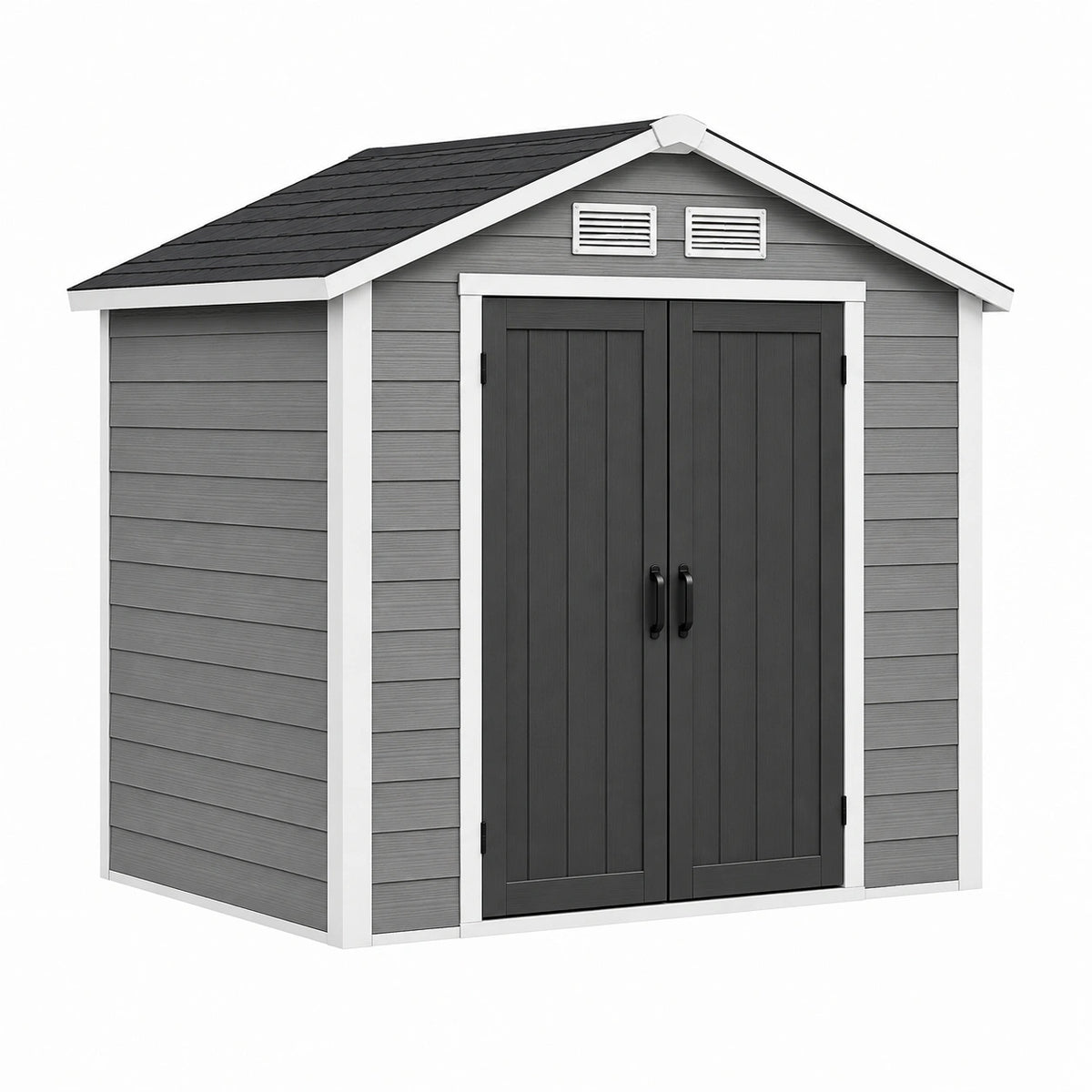 Abri de jardin 200 x 120 x 190 cm en résine gris anthracite avec double porte ventilé