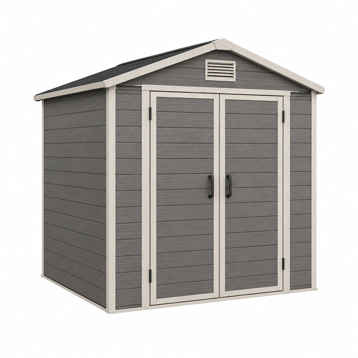 Abri de jardin 185 x 122 x 195 cm en résine gris anthracite avec double porte et ventilation