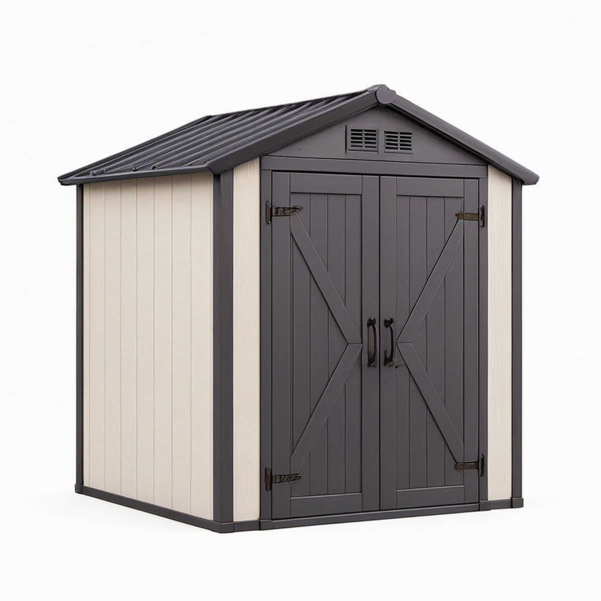 Abri de jardin 190 x 120 x 190 cm en résine beige et noir à double porte ventilé