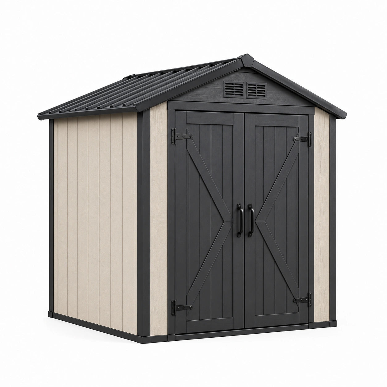 Abri de jardin 190 x 120 x 190 cm en résine beige et noir à double porte ventilé