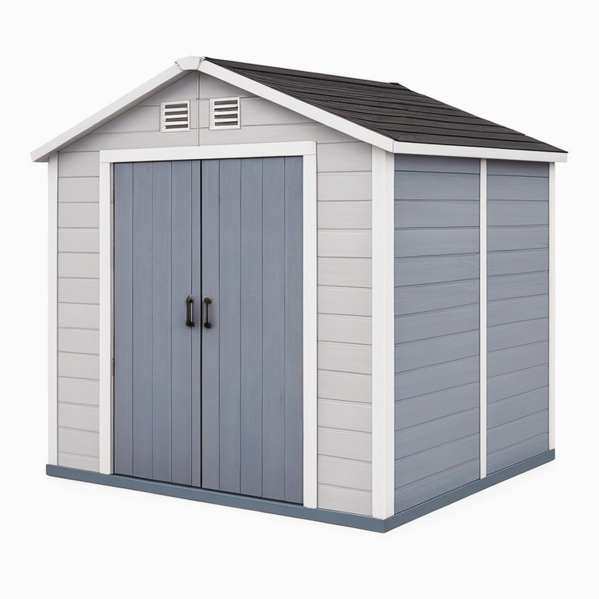 Abri de jardin 190 x 120 x 190 cm en résine gris anthracite avec double porte ventilée
