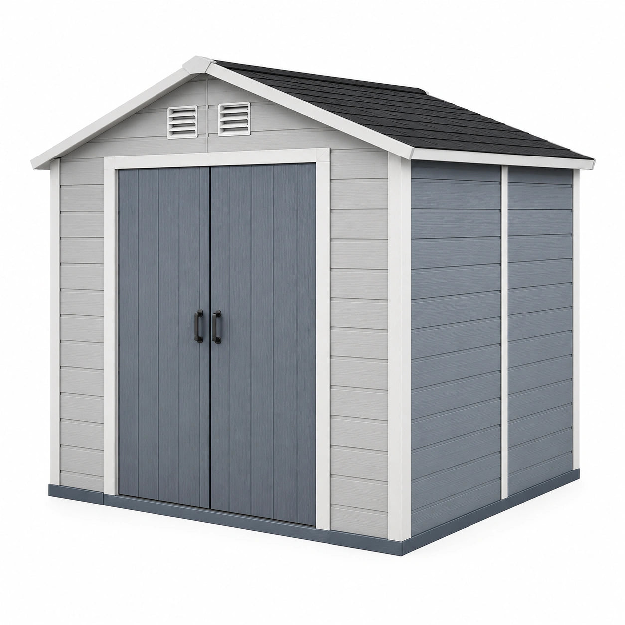 Abri de jardin 190 x 120 x 190 cm en résine gris anthracite avec double porte ventilée