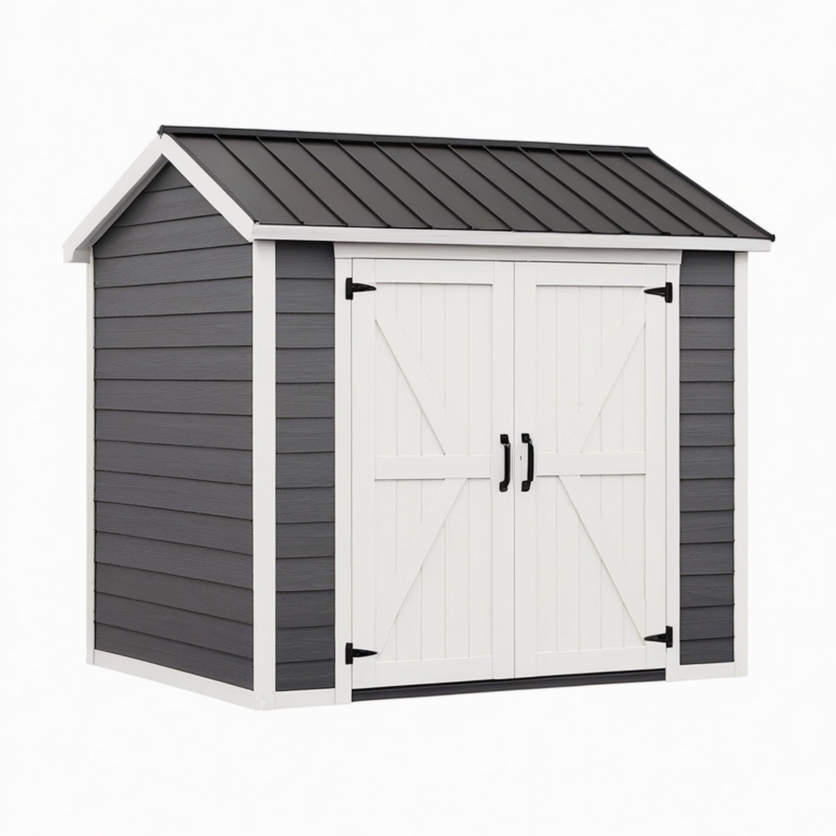 Abri de jardin 214 x 122 x 192 cm en bois gris anthracite et blanc - rangement extérieur style grange