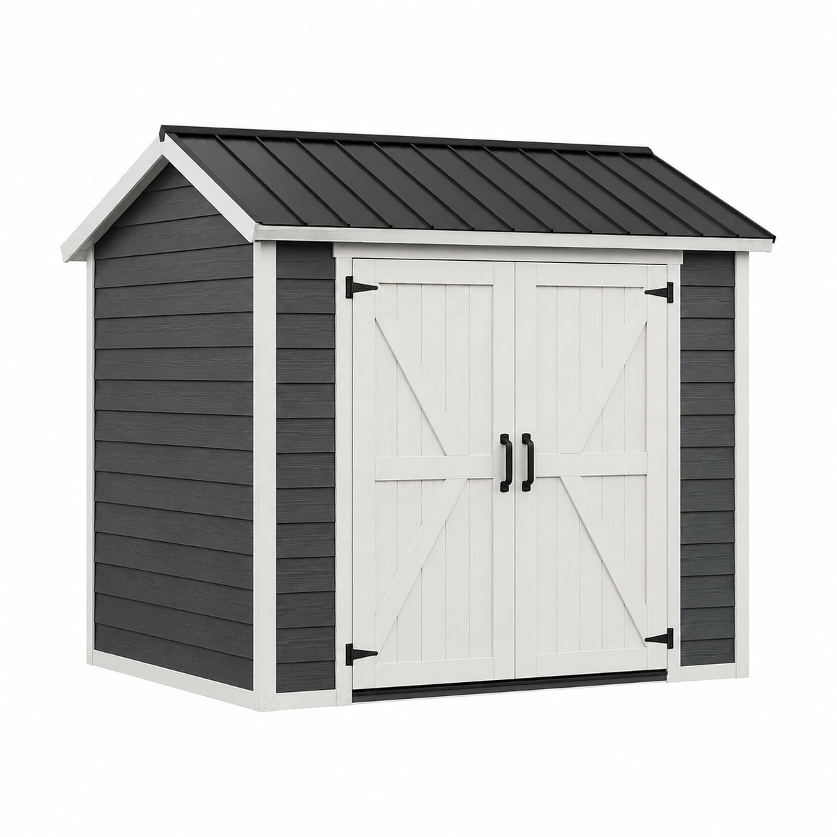 Abri de jardin 214 x 122 x 192 cm en bois gris anthracite et blanc - rangement extérieur style grange