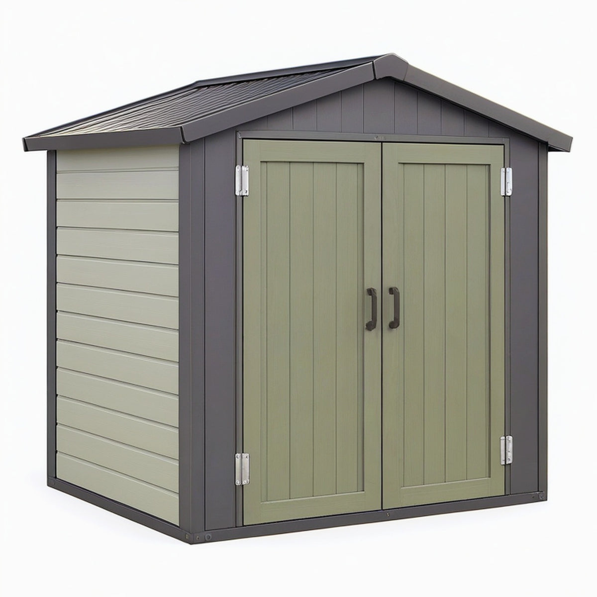 Abri de jardin 183 x 122 x 204 cm en résine vert olive et anthracite à double porte