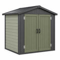 Abri de jardin 183 x 122 x 204 cm en résine vert olive et anthracite à double porte