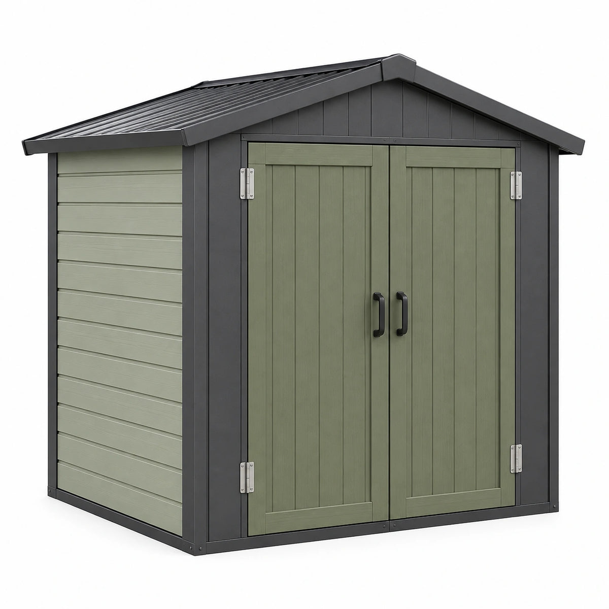 Abri de jardin 183 x 122 x 204 cm en résine vert olive et anthracite à double porte