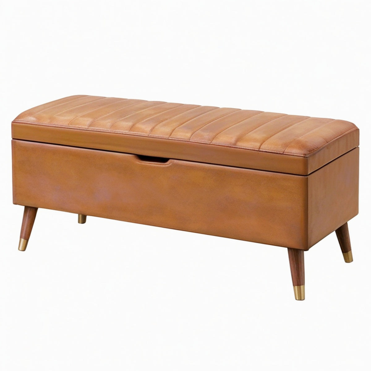 Banc coffre 110 x 40 x 45 cm en similicuir marron style rétro avec rangement