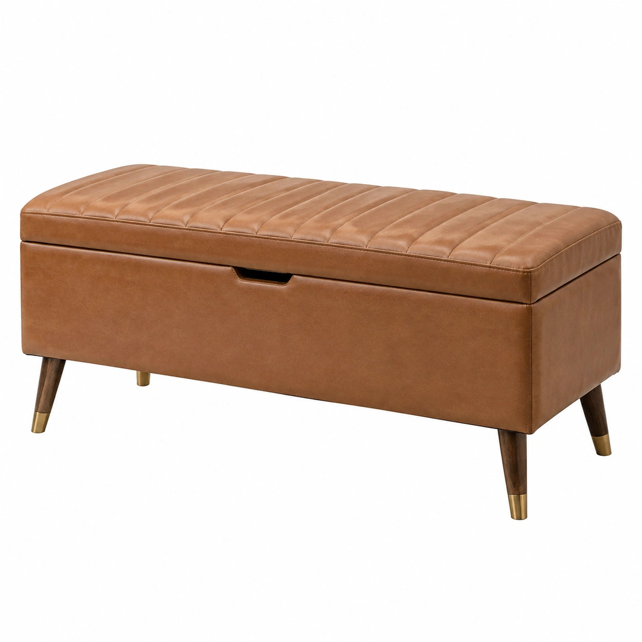 Banc coffre 110 x 40 x 45 cm en similicuir marron style rétro avec rangement