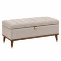 Banc coffre 120 x 45 x 48 cm en tissu beige avec pieds en bois - rangement capitonné