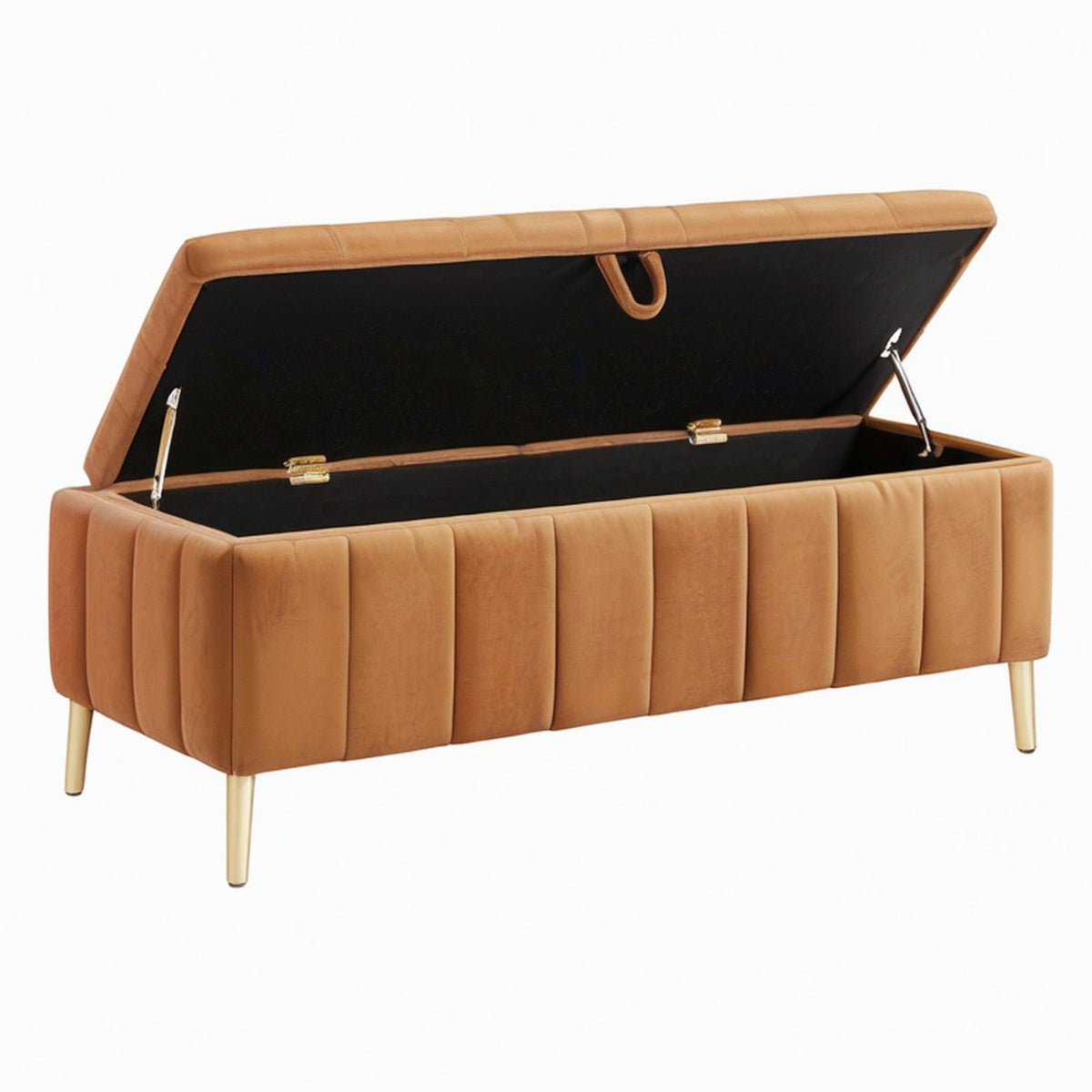 Banc coffre de rangement 120 x 45 x 50 cm en similicuir brun style moderne avec couvercle rabattable