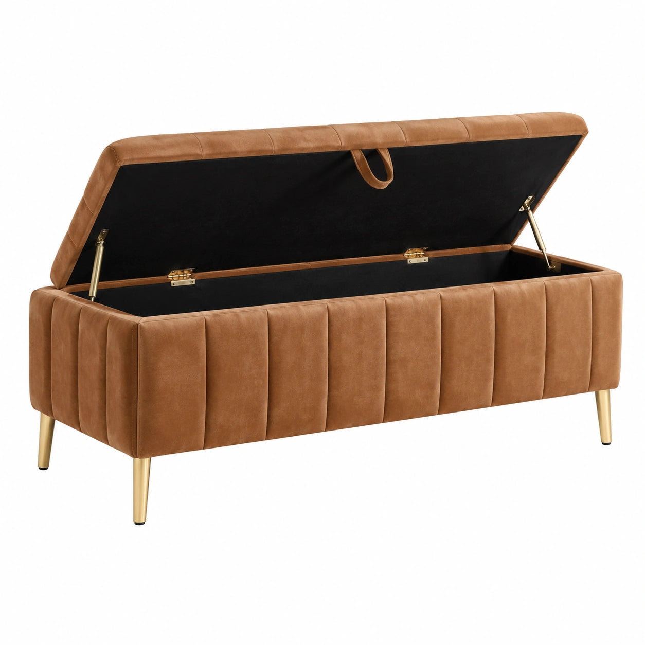 Banc coffre de rangement 120 x 45 x 50 cm en similicuir brun style moderne avec couvercle rabattable