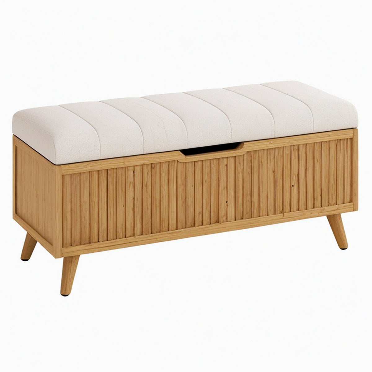 Banc coffre de rangement 120 x 40 x 50 cm en bois marron avec assise en tissu beige style naturel