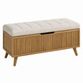 Banc coffre de rangement 120 x 40 x 50 cm en bois marron avec assise en tissu beige style naturel