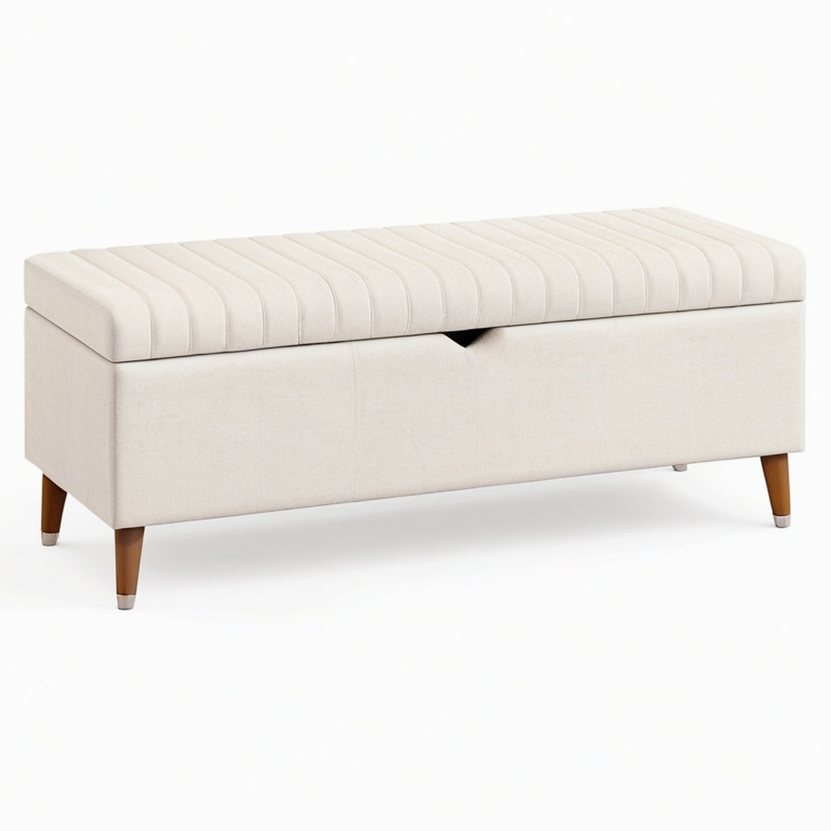 Banc de rangement 120 x 45 x 48 cm en tissu beige - Assise capitonnée avec coffre