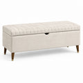 Banc de rangement 120 x 45 x 48 cm en tissu beige - Assise capitonnée avec coffre