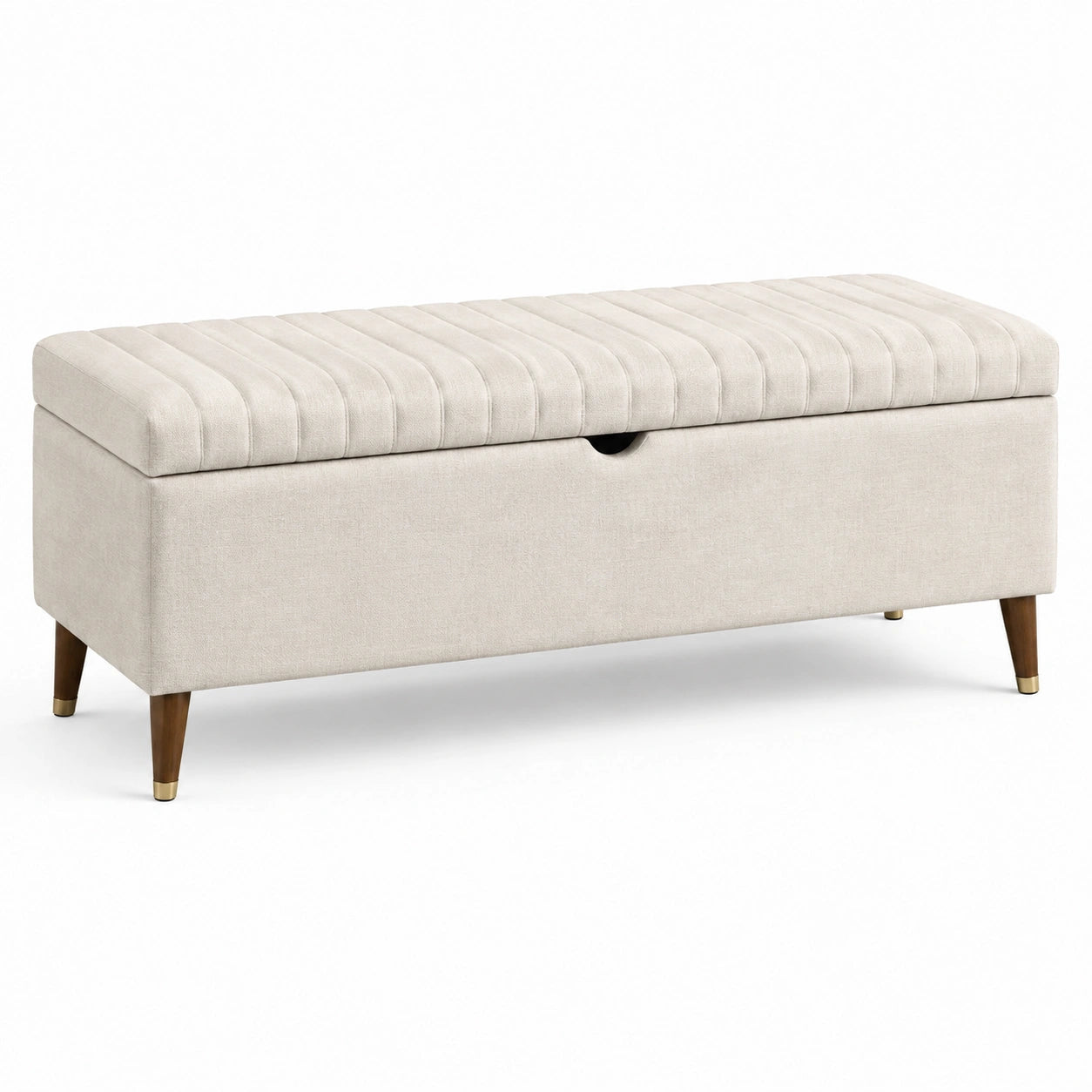 Banc de rangement 120 x 45 x 48 cm en tissu beige - Assise capitonnée avec coffre