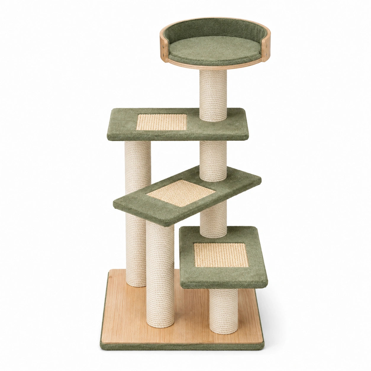 Arbre à chat 60 x 50 x 145 cm en sisal et tissu vert avec plateformes à griffer