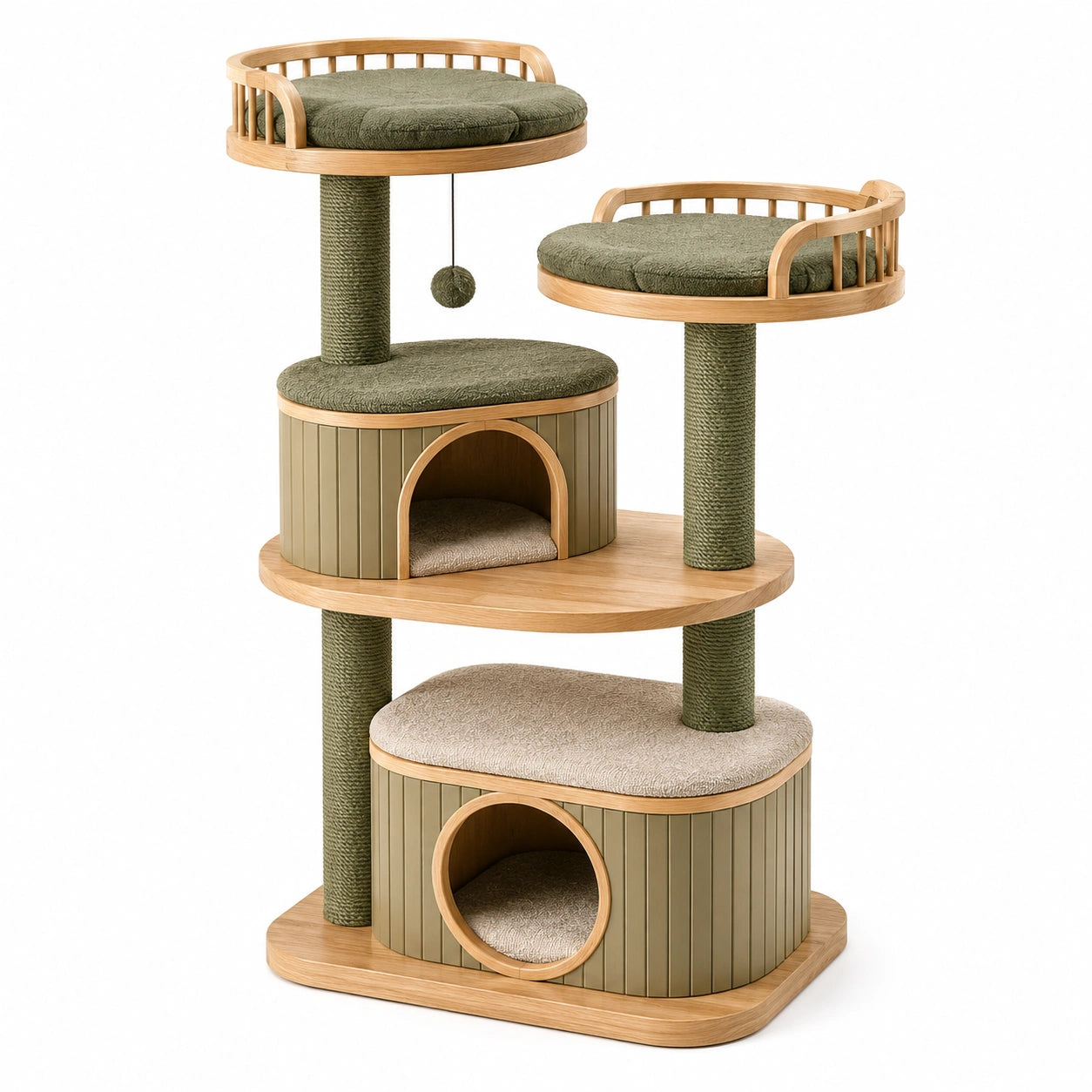 Arbre à chat 70 x 55 x 150 cm en bois vert avec griffoirs niches et plateformes