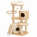 Arbre à chat 65 x 50 x 140 cm en bois beige avec griffoirs et niches