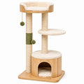 Arbre à chat 60 x 50 x 145 cm en bois beige et vert avec griffoirs et niche