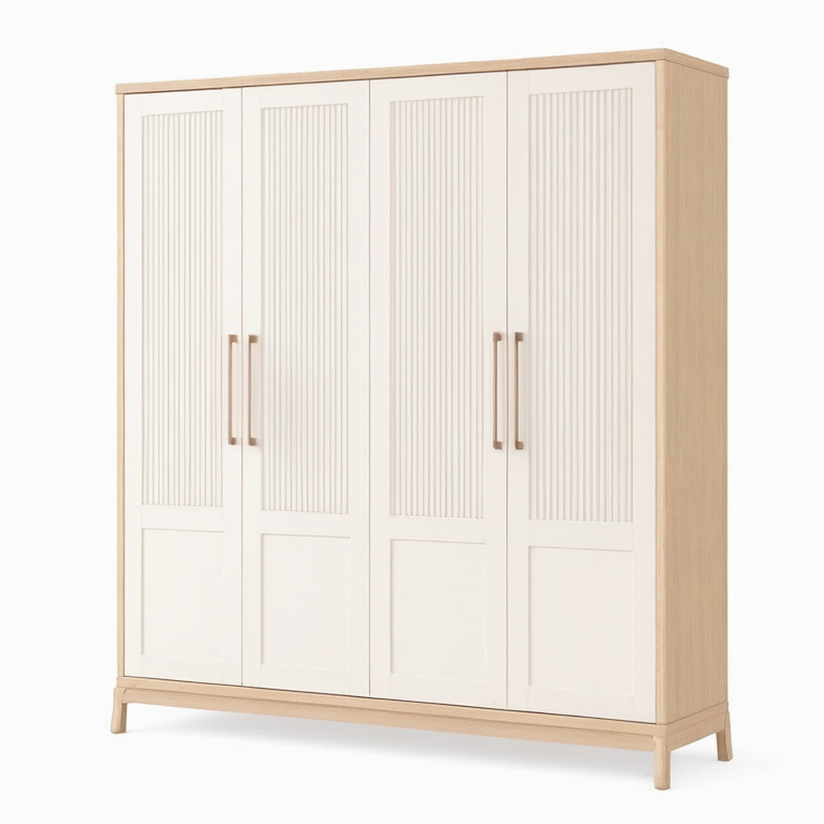 Armoire 180 x 55 x 200 cm en panneaux de bois blanc et chêne clair style scandinave à 4 portes