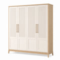 Armoire 180 x 55 x 200 cm en panneaux de bois blanc et chêne clair style scandinave à 4 portes