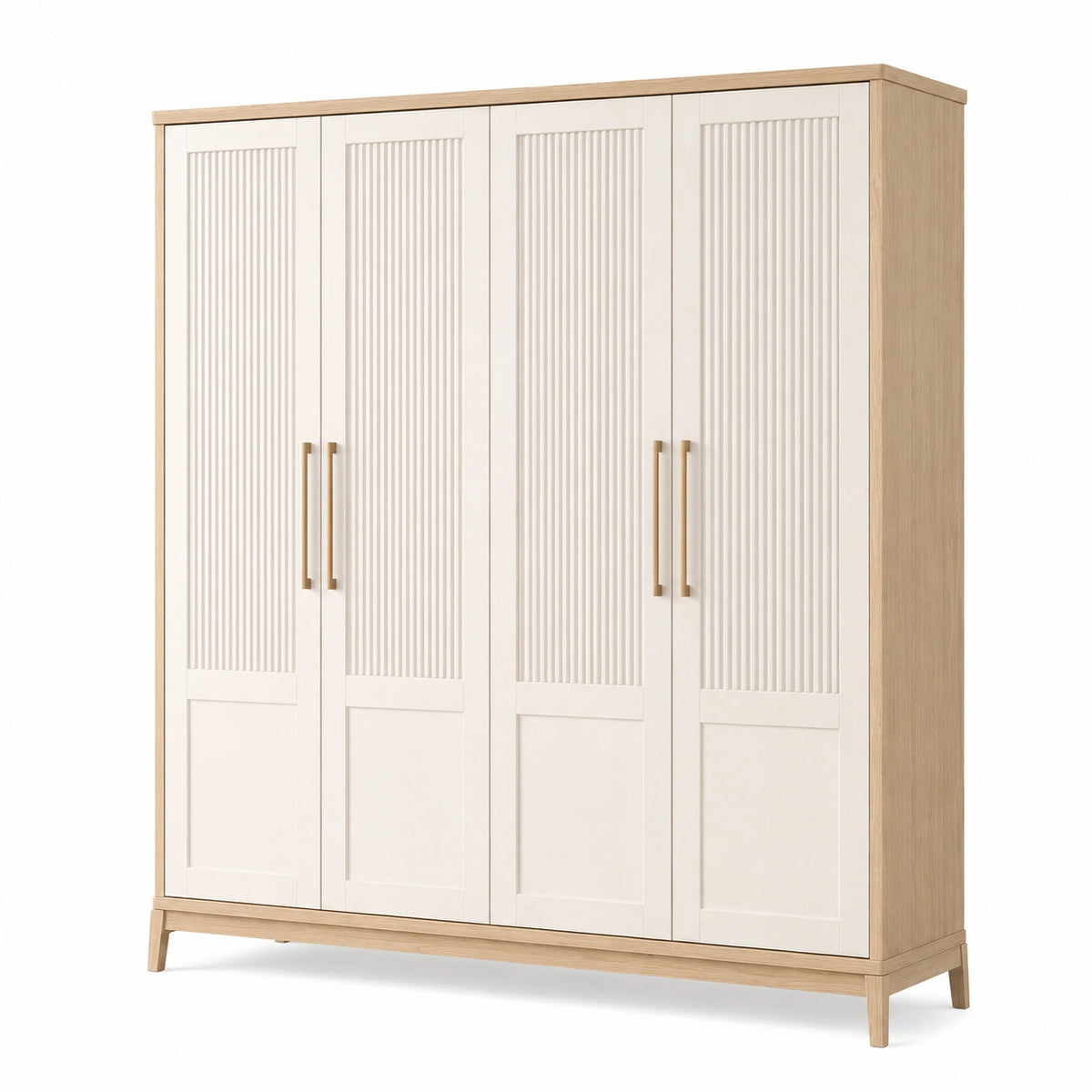 Armoire 180 x 55 x 200 cm en panneaux de bois blanc et chêne clair style scandinave à 4 portes