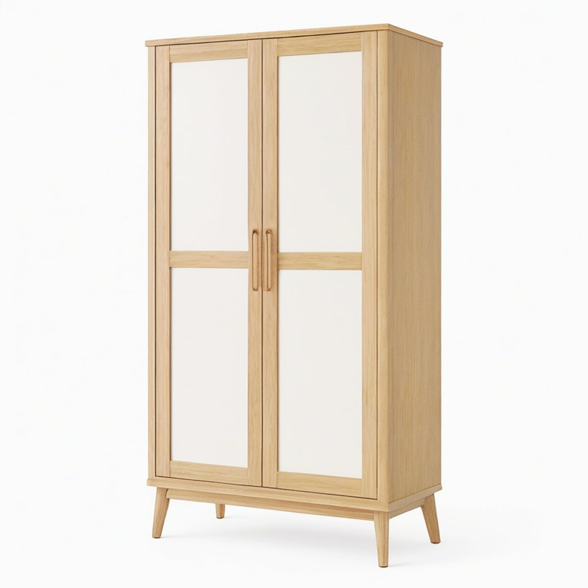 Armoire de rangement 100 x 55 x 190 cm aspect chêne et blanc à 2 portes style scandinave