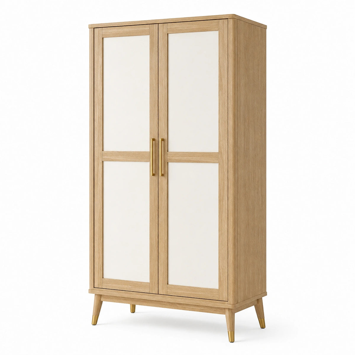 Armoire de rangement 100 x 55 x 190 cm aspect chêne et blanc à 2 portes style scandinave