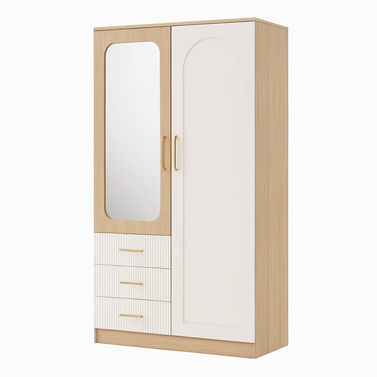 Armoire de rangement 100 x 50 x 200 cm bois beige blanc avec miroir et tiroirs