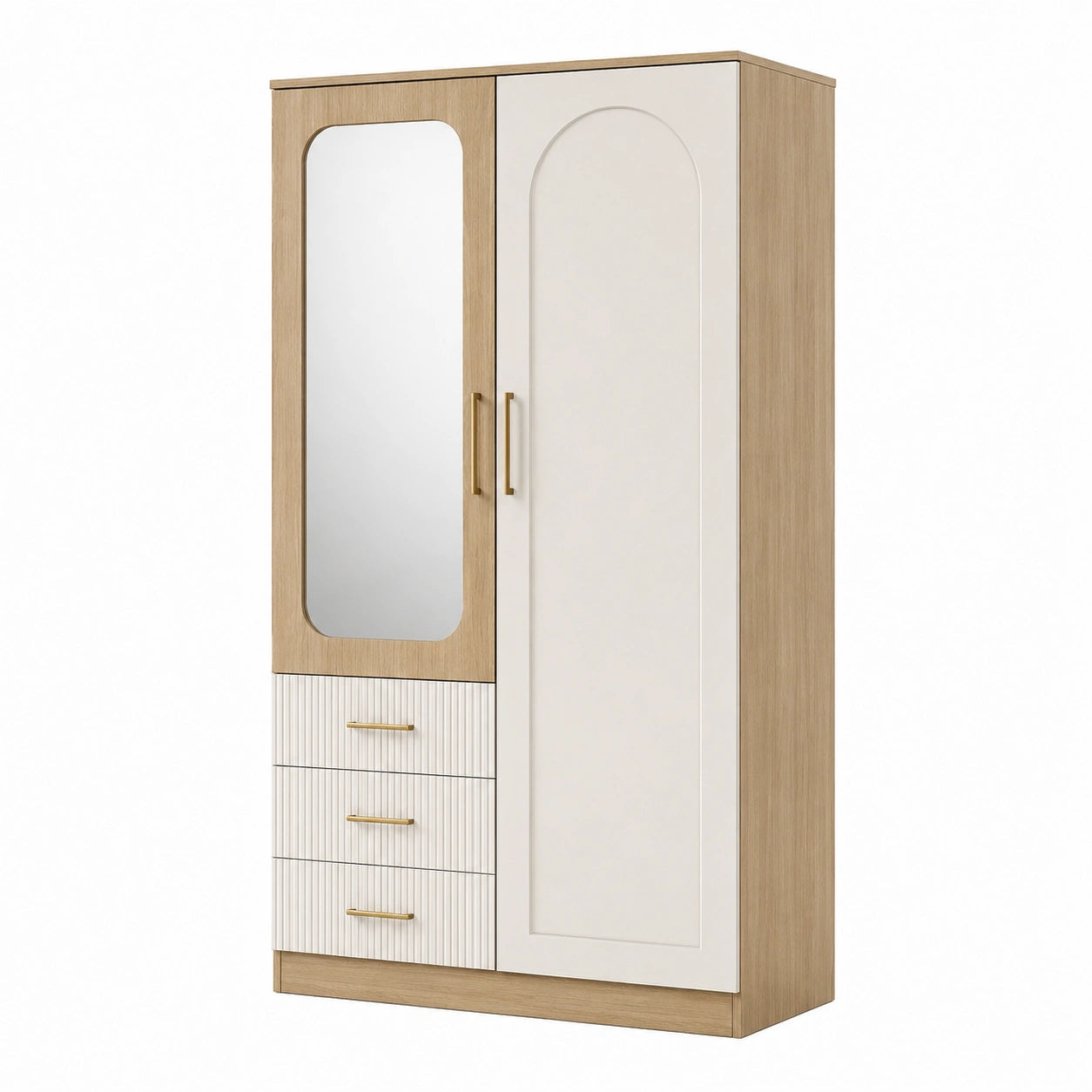 Armoire de rangement 100 x 50 x 200 cm bois beige blanc avec miroir et tiroirs