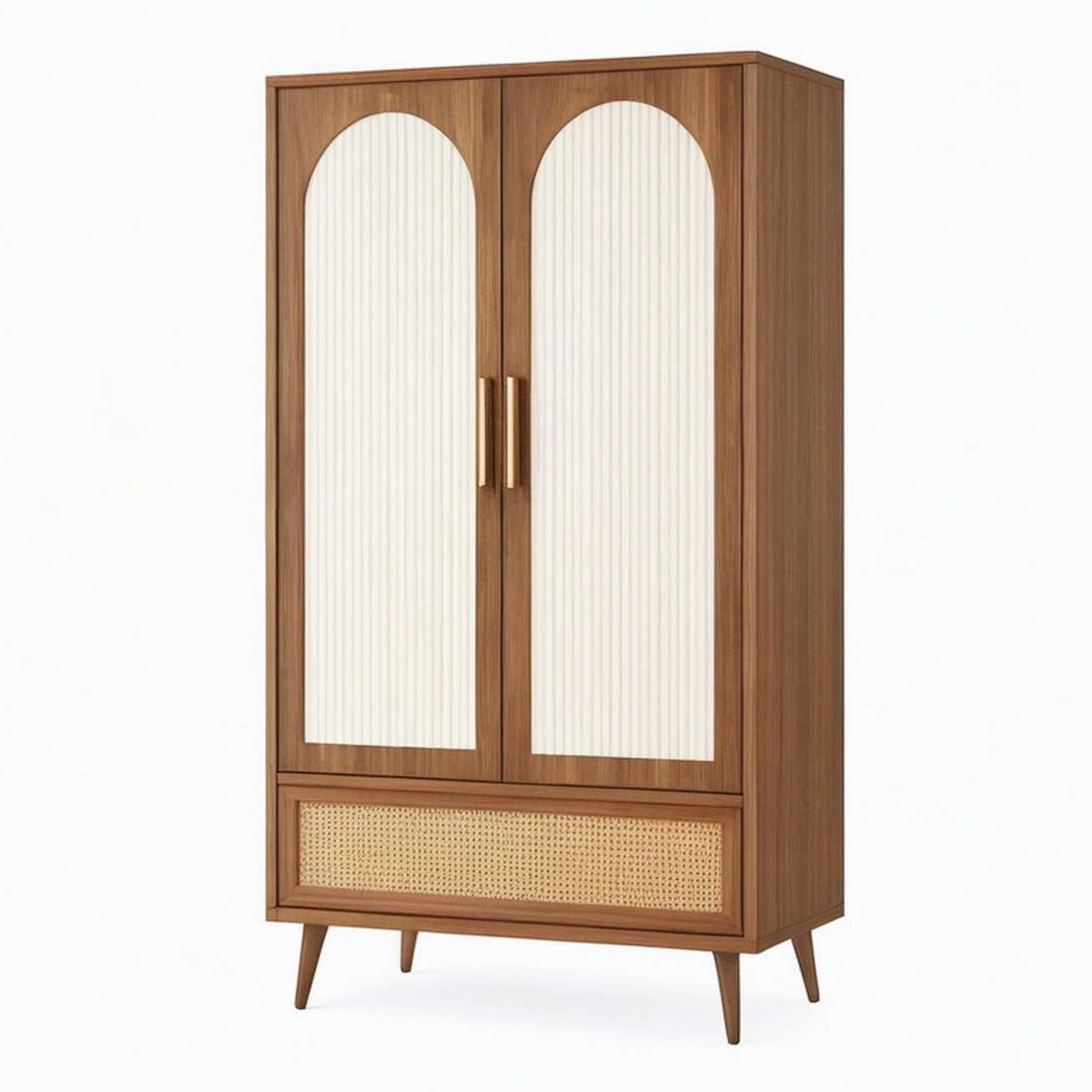 Armoire 100 x 55 x 190 cm en panneaux décor bois noyer blanc avec tiroir style rétro