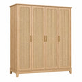 Armoire 200 x 60 x 200 cm en bois naturel et cannage - rangement 4 portes