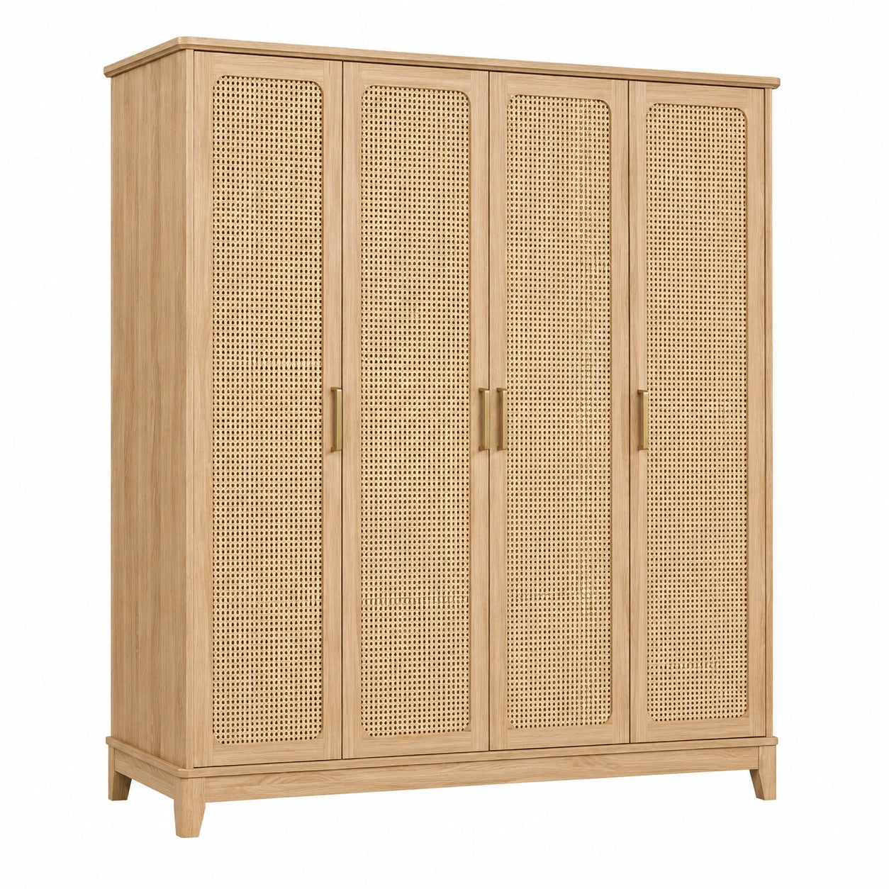 Armoire 200 x 60 x 200 cm en bois naturel et cannage - rangement 4 portes