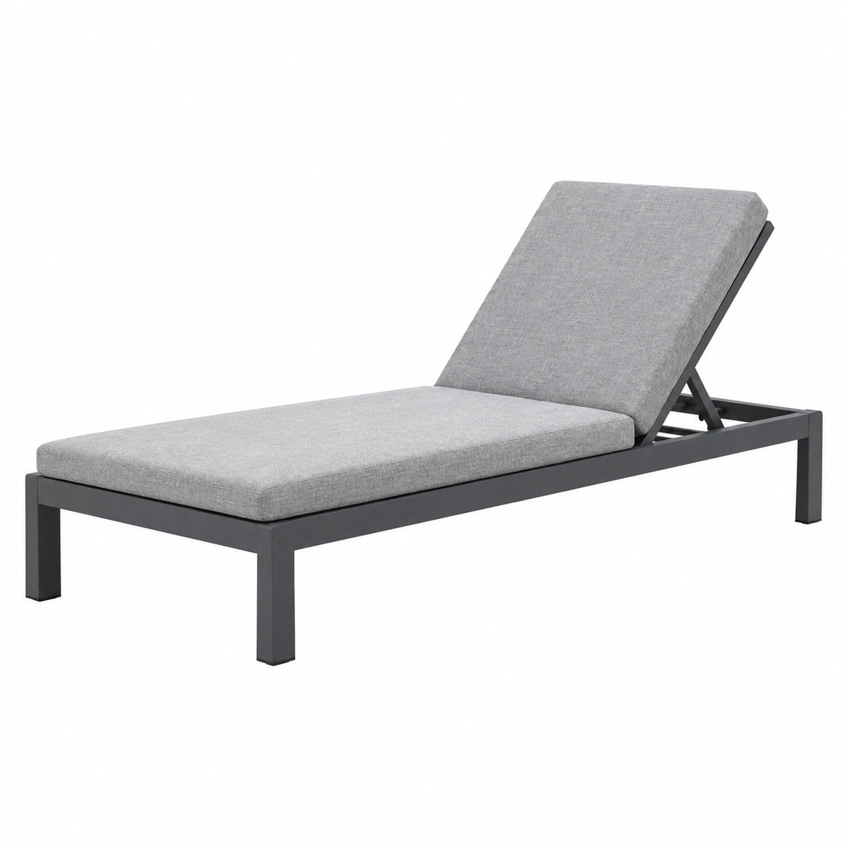 Bain de soleil 195 cm en aluminium gris et noir avec dossier réglable pour extérieur