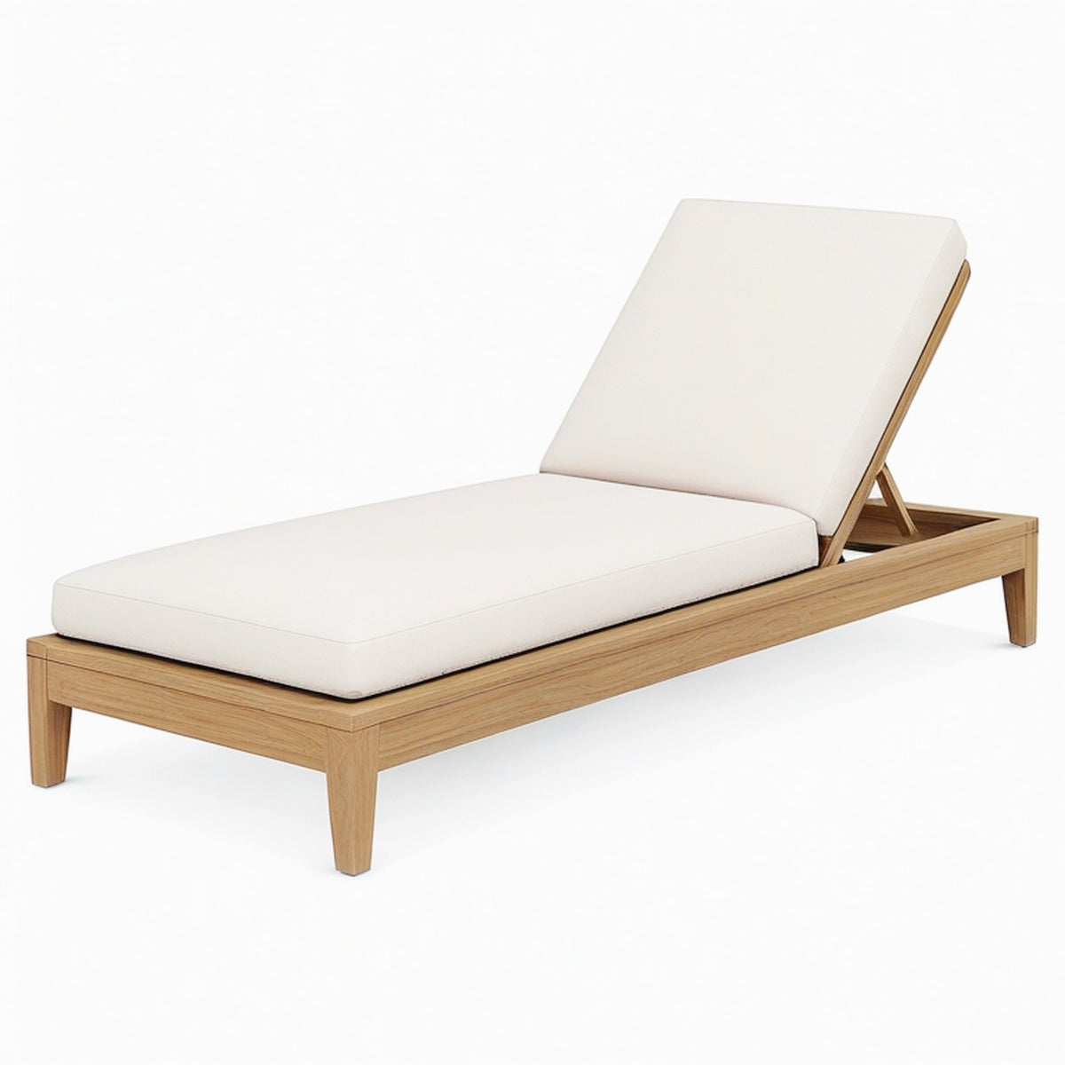 Bain de soleil 200 x 70 cm en bois naturel avec coussin beige dossier inclinable