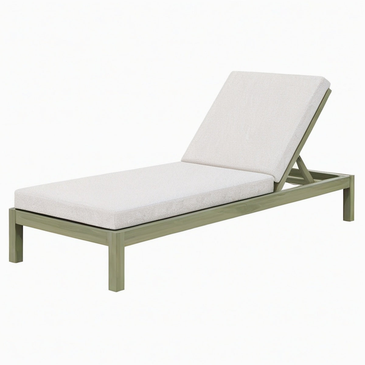 Bain de soleil 200 x 70 cm en bois vert avec coussin gris clair dossier inclinable