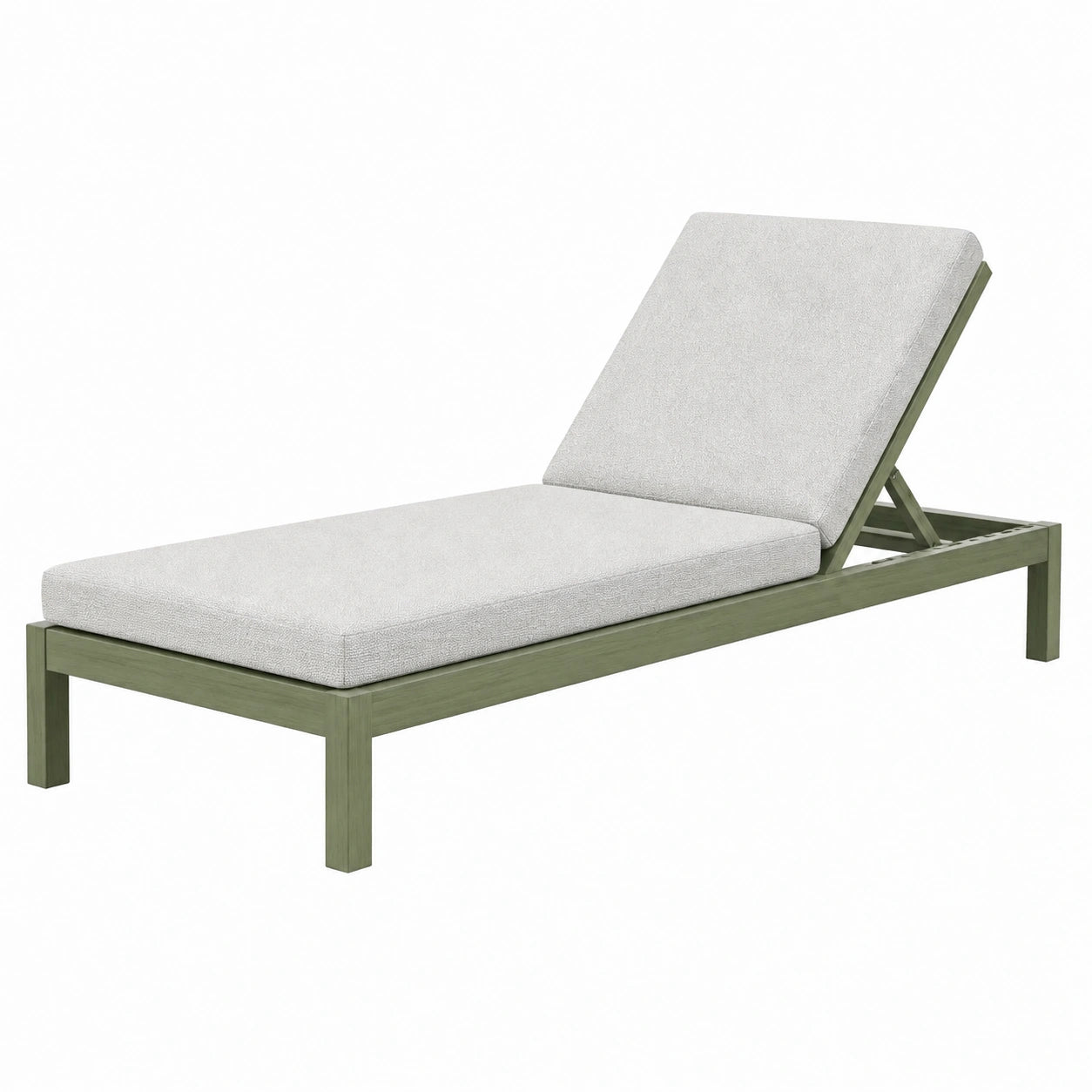 Bain de soleil 200 x 70 cm en bois vert avec coussin gris clair dossier inclinable
