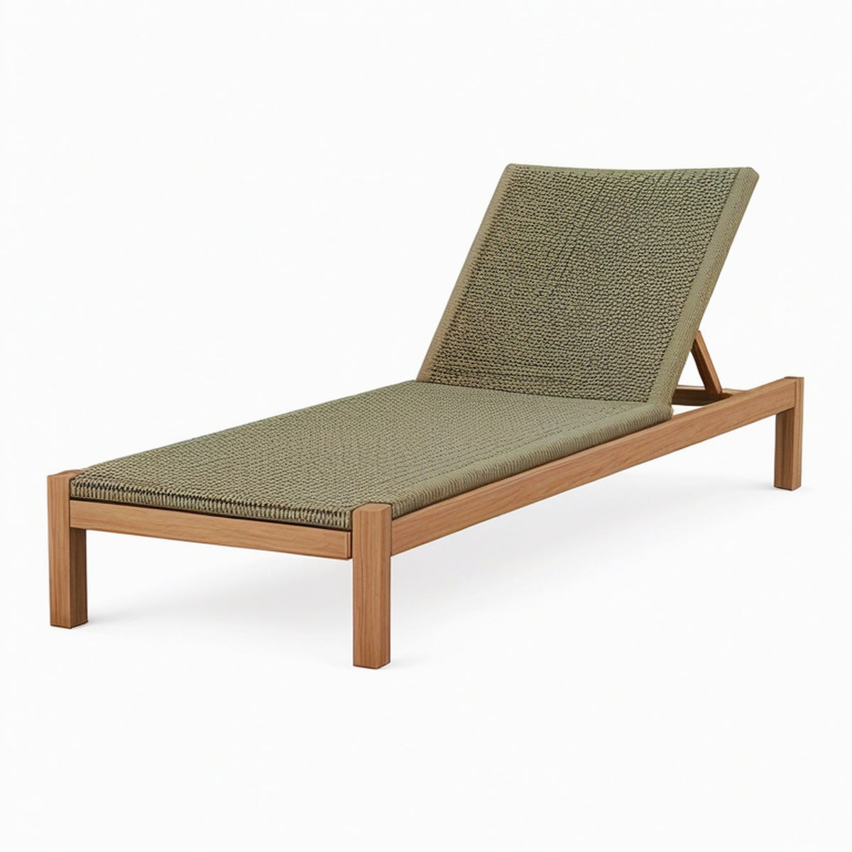 Bain de soleil 200 x 70 x 35 cm en bois massif et corde tressée vert olive à dossier réglable
