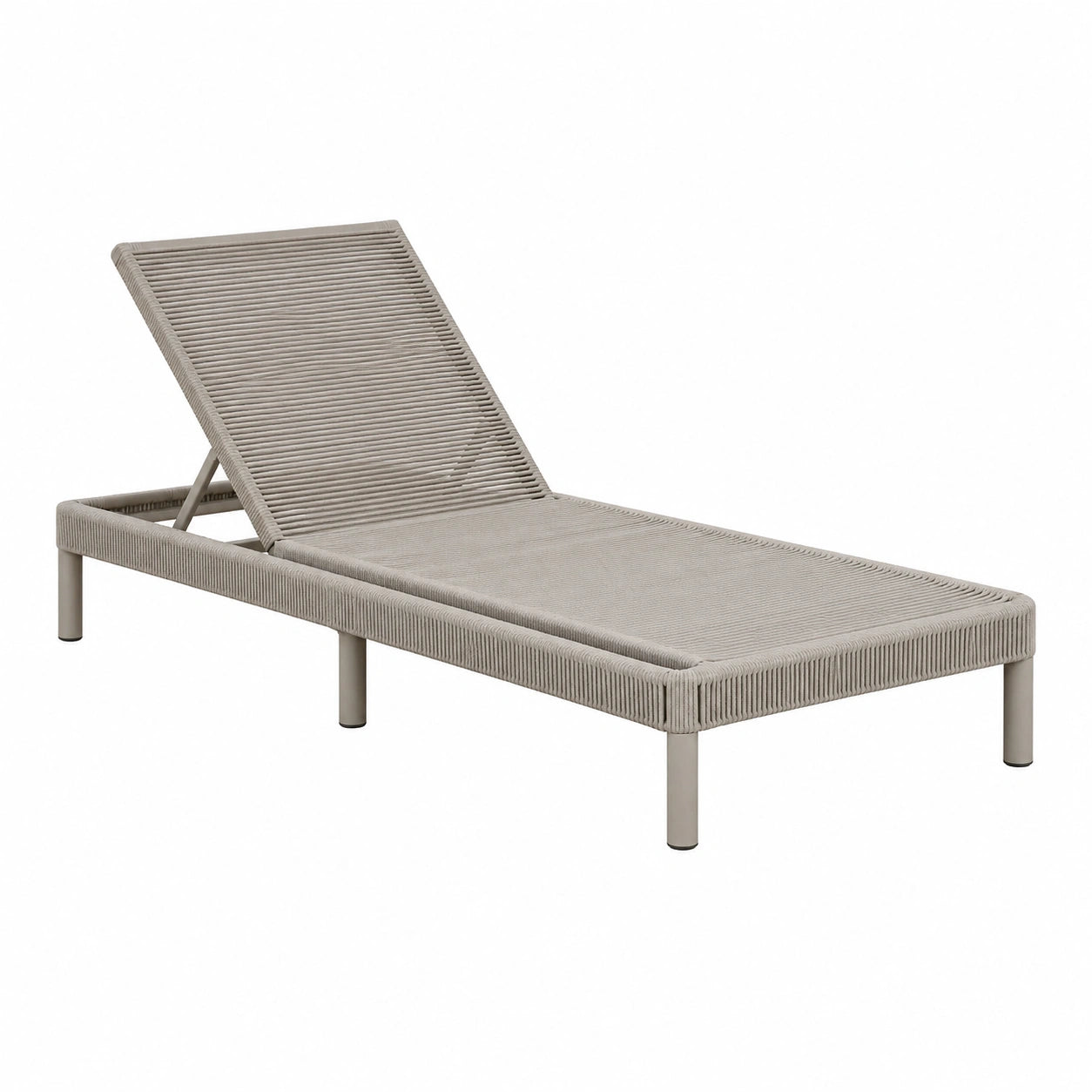 Chaise longue de jardin 200 x 70 cm en corde tressée gris taupe avec dossier réglable