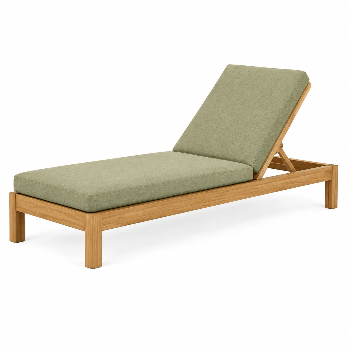 Chaise longue de jardin 200 x 70 cm en bois et tissu vert avec dossier réglable