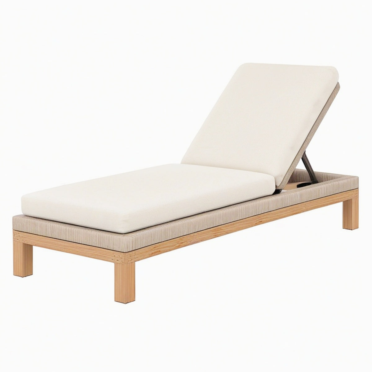 Transat de jardin 200 x 75 cm en bois beige avec dossier réglable