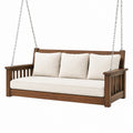 Balancelle de jardin 180 x 70 x 65 cm en bois brun avec chaînes métalliques style classique