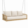 Canapé balancelle suspendu 170 x 75 x 65 cm bois naturel beige avec chaînes métalliques style contemporain