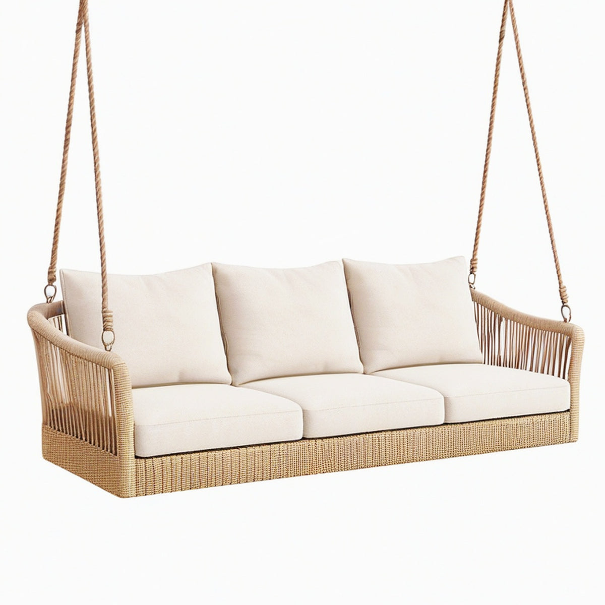 Balancelle canapé suspendu 180 cm en rotin beige pour extérieur - 3 places