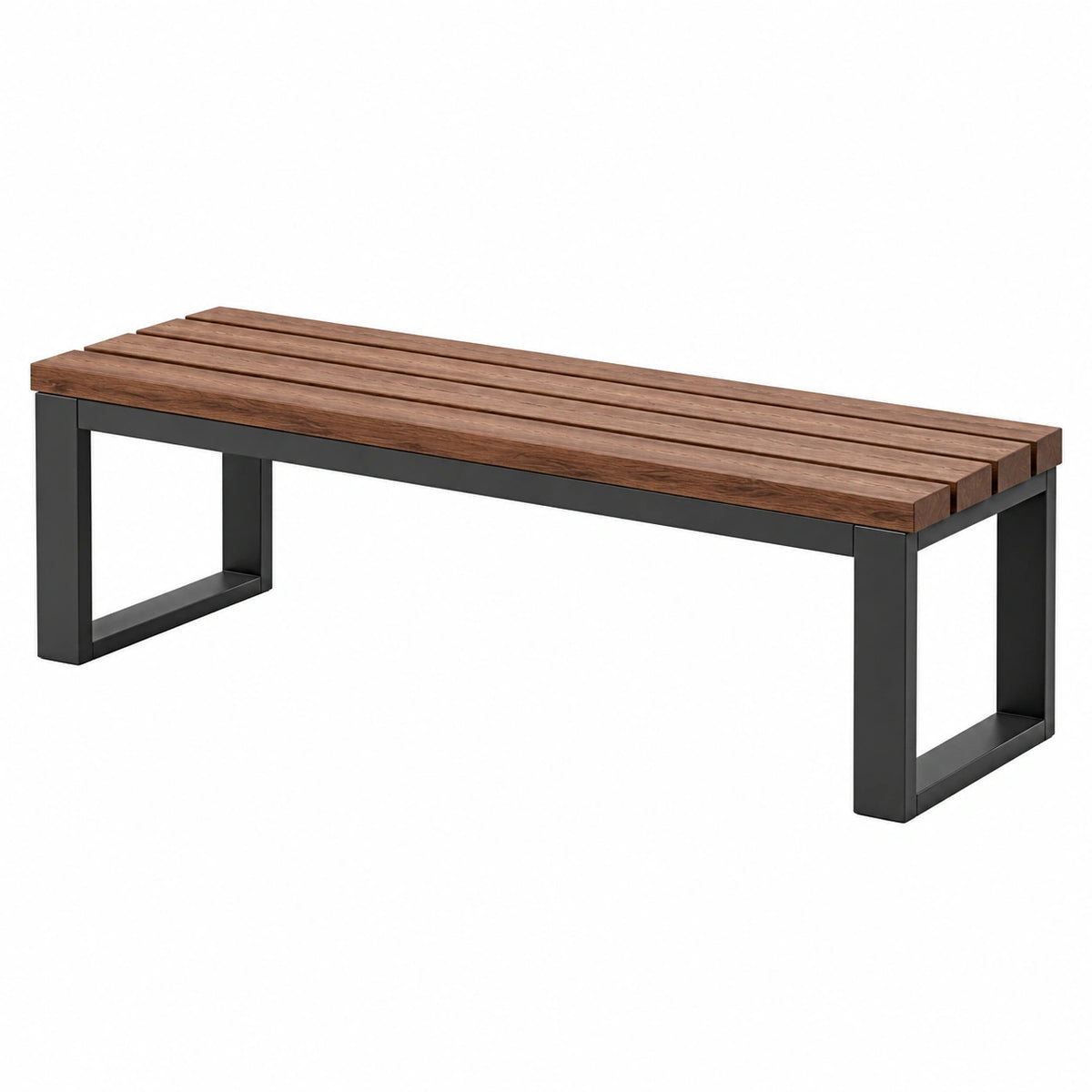 Banc de jardin 180 x 40 x 45 cm en bois brun et métal noir style industriel